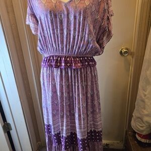 Chic Purple Patterned Midi Dress